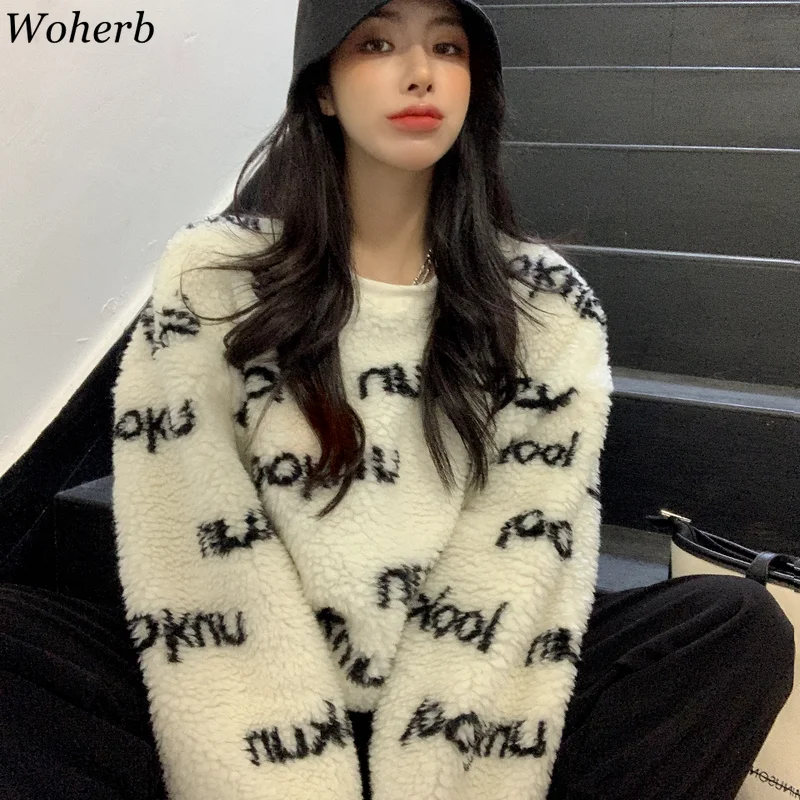 Женские толстовки из искусственного меха Woherb Повседневная Толстовка с круглым