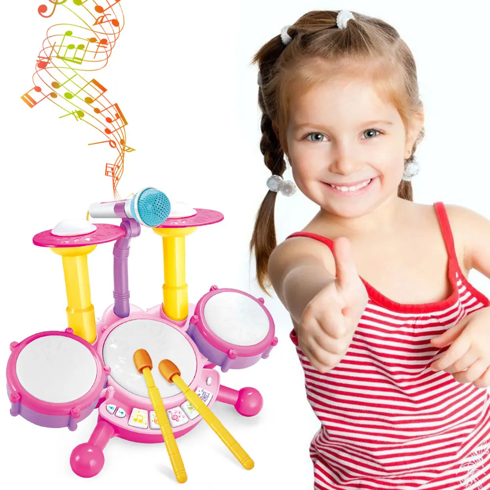 

Electric Drum Kit Kids Musical Instruments Early Educational Toys With Light Adjustable Microphone Birthday Gift For Children