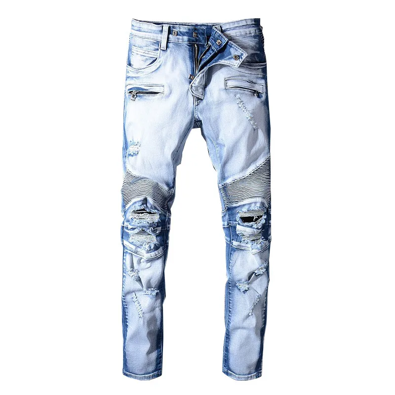 

Мужские потертые байкерские джинсы MORUANCLE, брендовые дизайнерские рваные брюки из денима для езды на мотоцикле