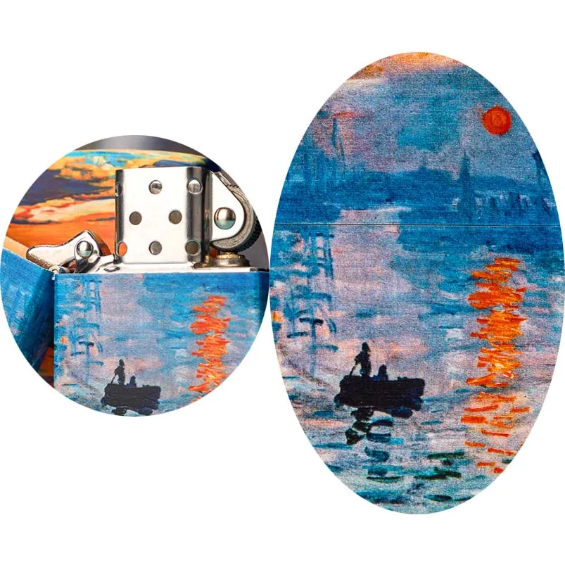 

Lighter Creative Windbreak Brass Wheel Monet Sunrise Impression