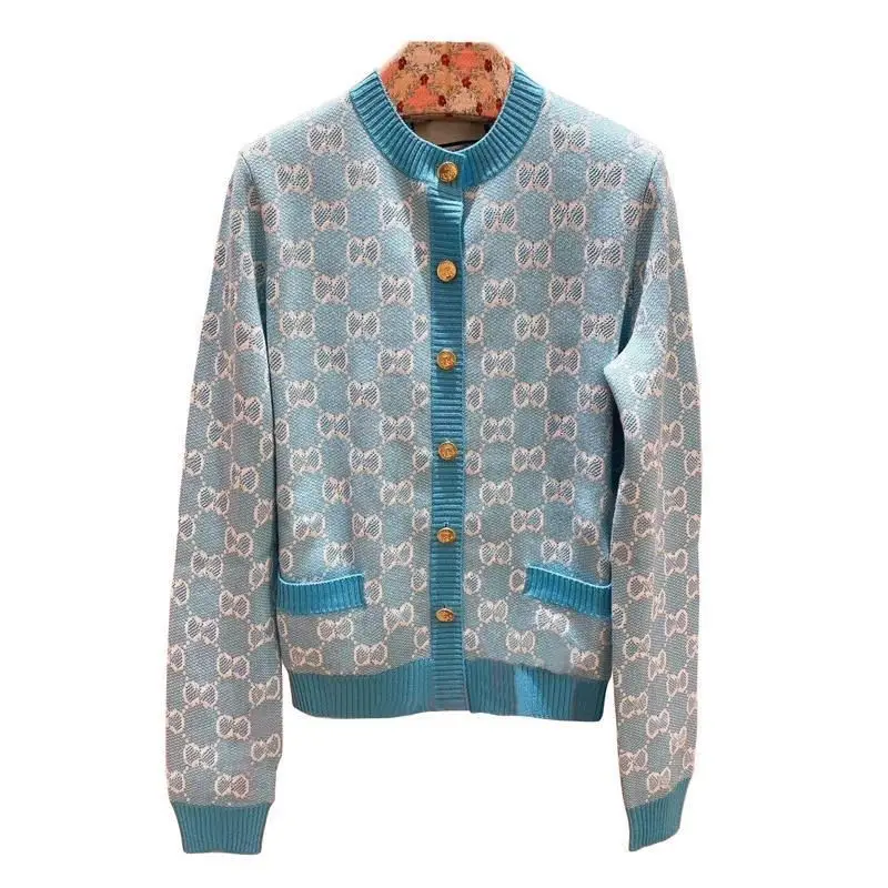 

Women's New High Quality Letter Jacquard Crewneck Knitted Cardigan Temperament Loose Jacket