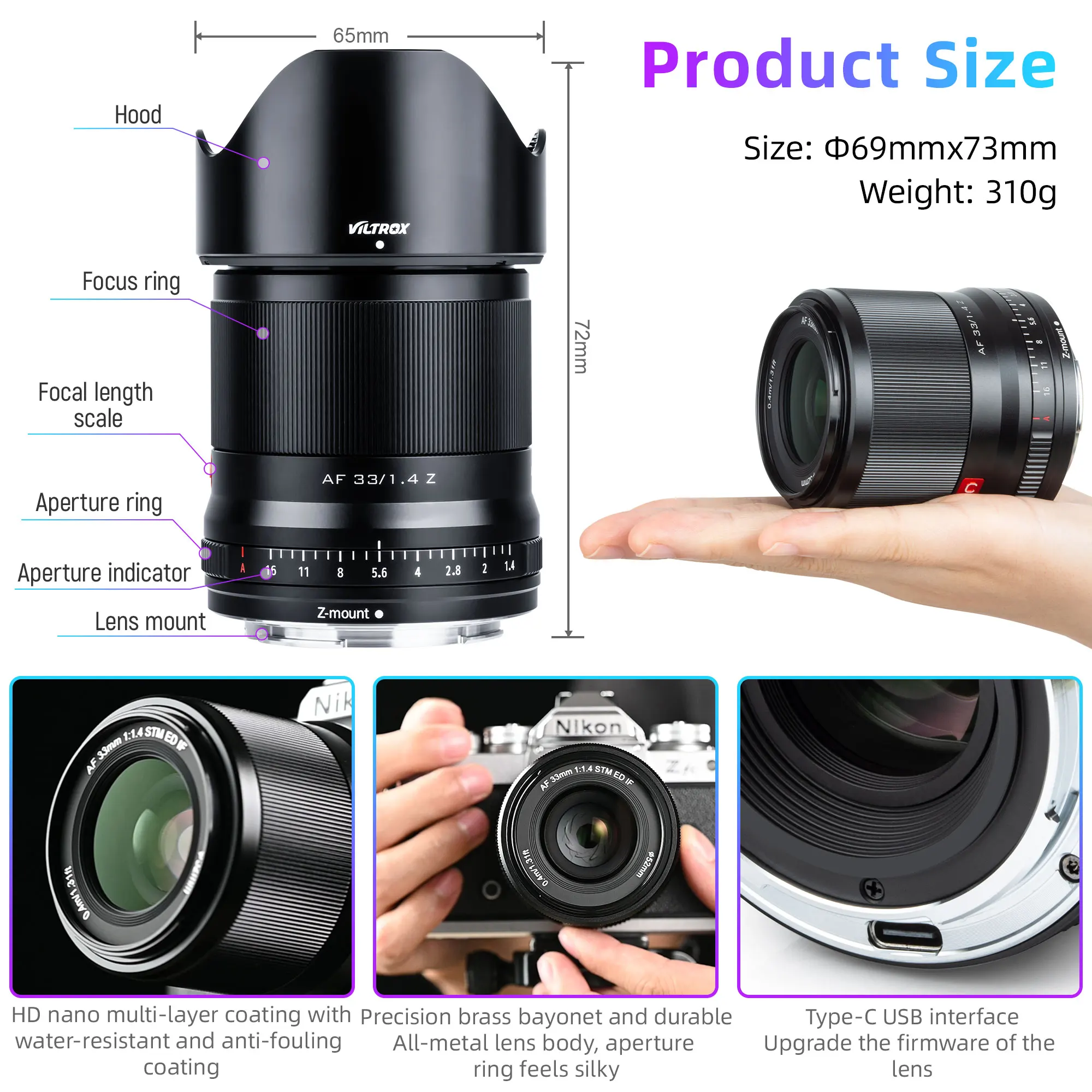 Viltrox 23 мм 33 56 F1.4 AF Автофокус Портретный объектив с большой диафрагмой