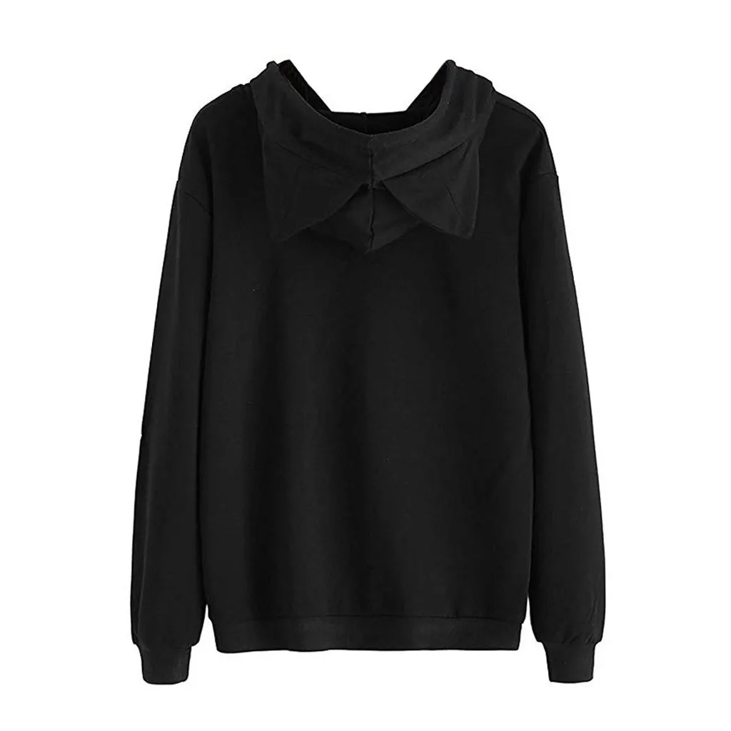 

SAGACE Cat Ear Hoodies For Women Solid Long Sleeve Sweatshirts Casual Hooded Pullover Autumn Loose Tops Blouse