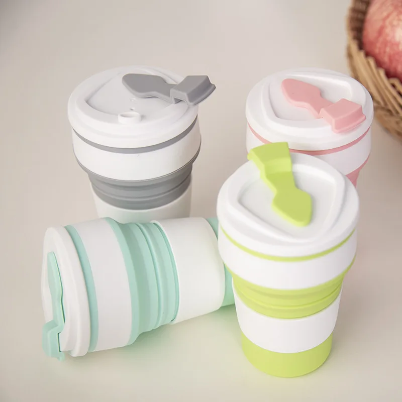 

Visual Touch Folding Silicone Cup Mugs Portable Travel Silicone Telescopic Drinking Collapsible Silica Coffee Cup With Lids