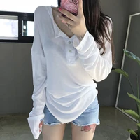 2022 spring summer thin tshirt womens tops long sleeve loose button t shirt women korean fashion clothes see through tee shirt