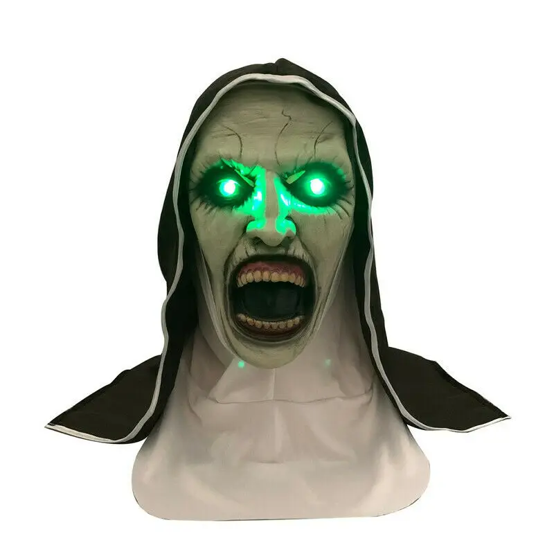 Монахини маска страшная с страшный голос Led светильник Косплэй Valak латексные