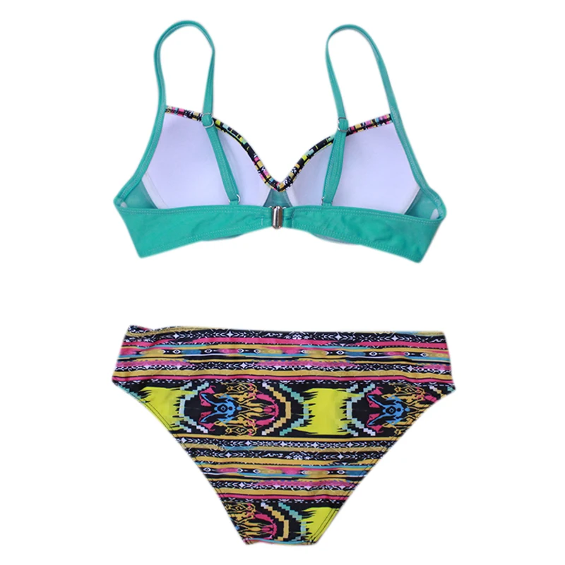 

Ladies Sexy Padded Bra and Sexy Panties Sets Swimwear Women Green Blue Pink Candy Color Printed Bkini 2021 Bikinis Set