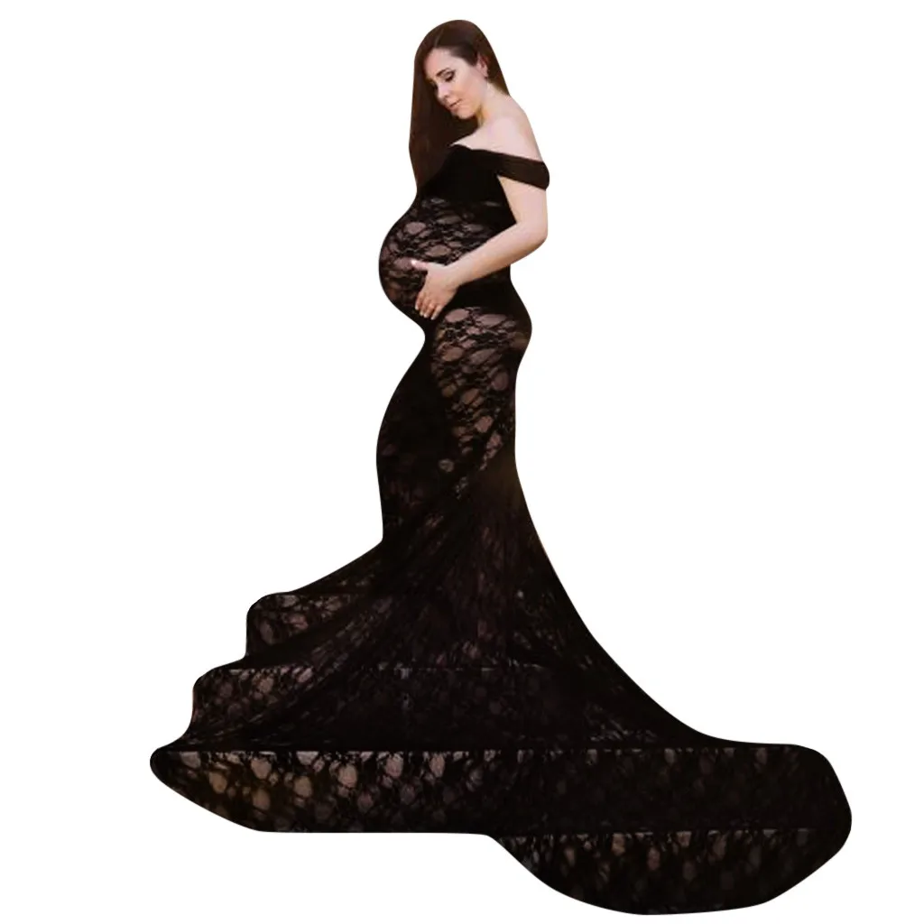 

Maternity Hollow Out Photography Dresses Womens Pregnants Sexy Dress Photography Props Off Shoulders Lace Nursing Long Dress
