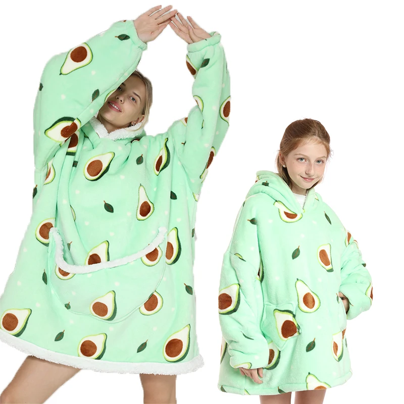 

Warm Avocado Printed Oversized Hoodie Blanket for Adult Children Outdoor Hoody Sweatshirt Sherpa Coats Pullover Hoody Blanket