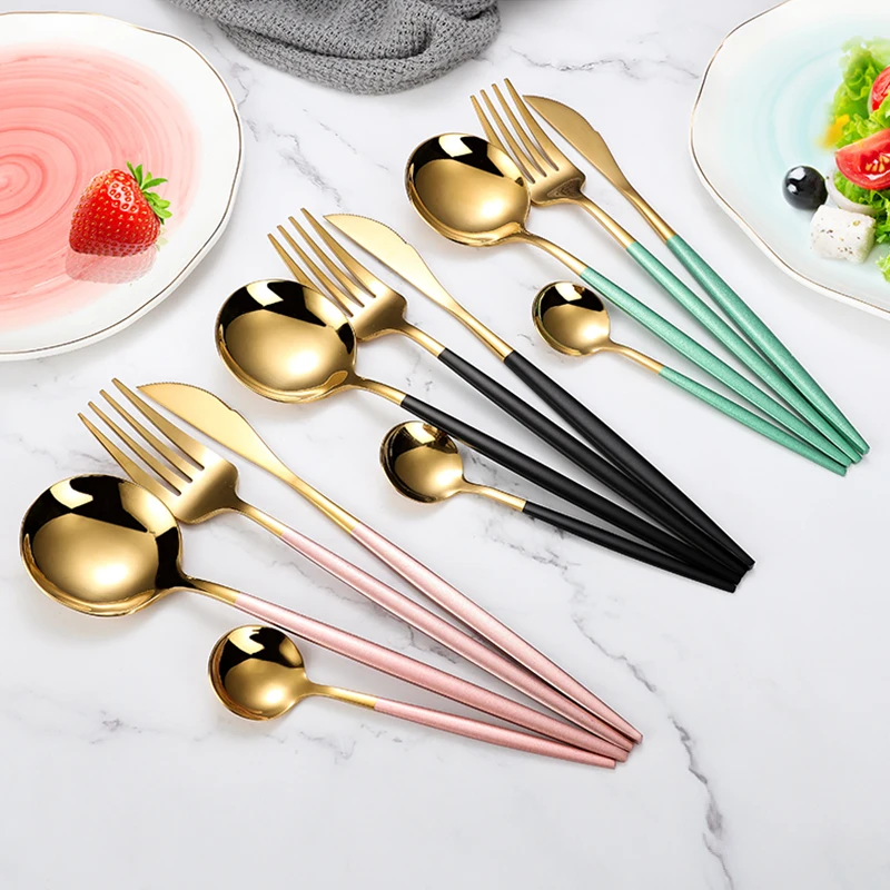 

4Pcs/set Black Gold Cutlery Set 18/10 Stainless Steel Dinnerware Silverware Flatware Set Dinner Knife Fork Spoon Dropshipping