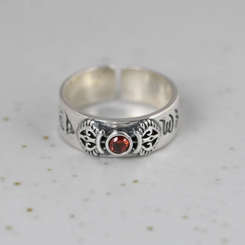 Винтажное кольцо с крестом FNJ искусственное серебряное красным цирконием
