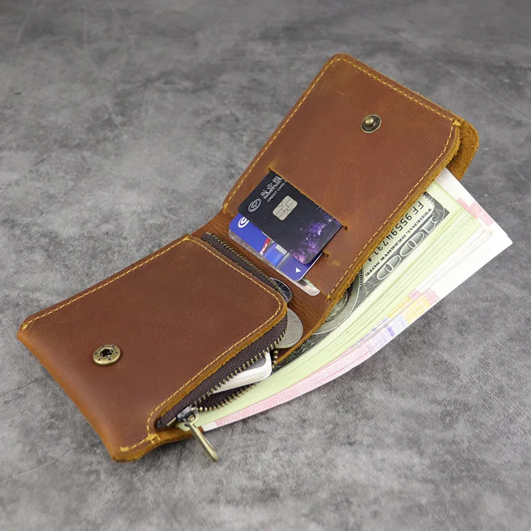 Мужские кошельки из коровьей кожи на молнии винтажный короткий кошелек ручной