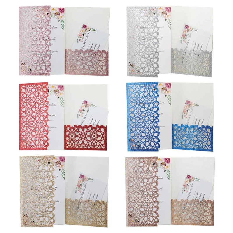 

20pcs Glitter Hollow Lace Invitation Cards Envelopes for Wedding Invite Supplies