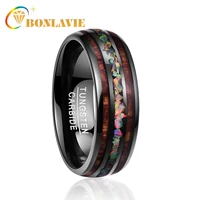 bonlavie vintage dome black acacia wood opal colorful tungsten ring for women engagement ring accessories