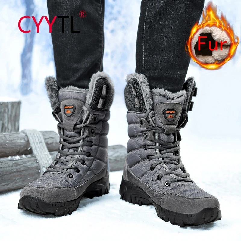 

CYYTL 2021 Winter New Men's Insulated Boots Mid Calf Keep Warm Water Resistant Military Snow Bootie Fur Lined Cold Weather Shoes