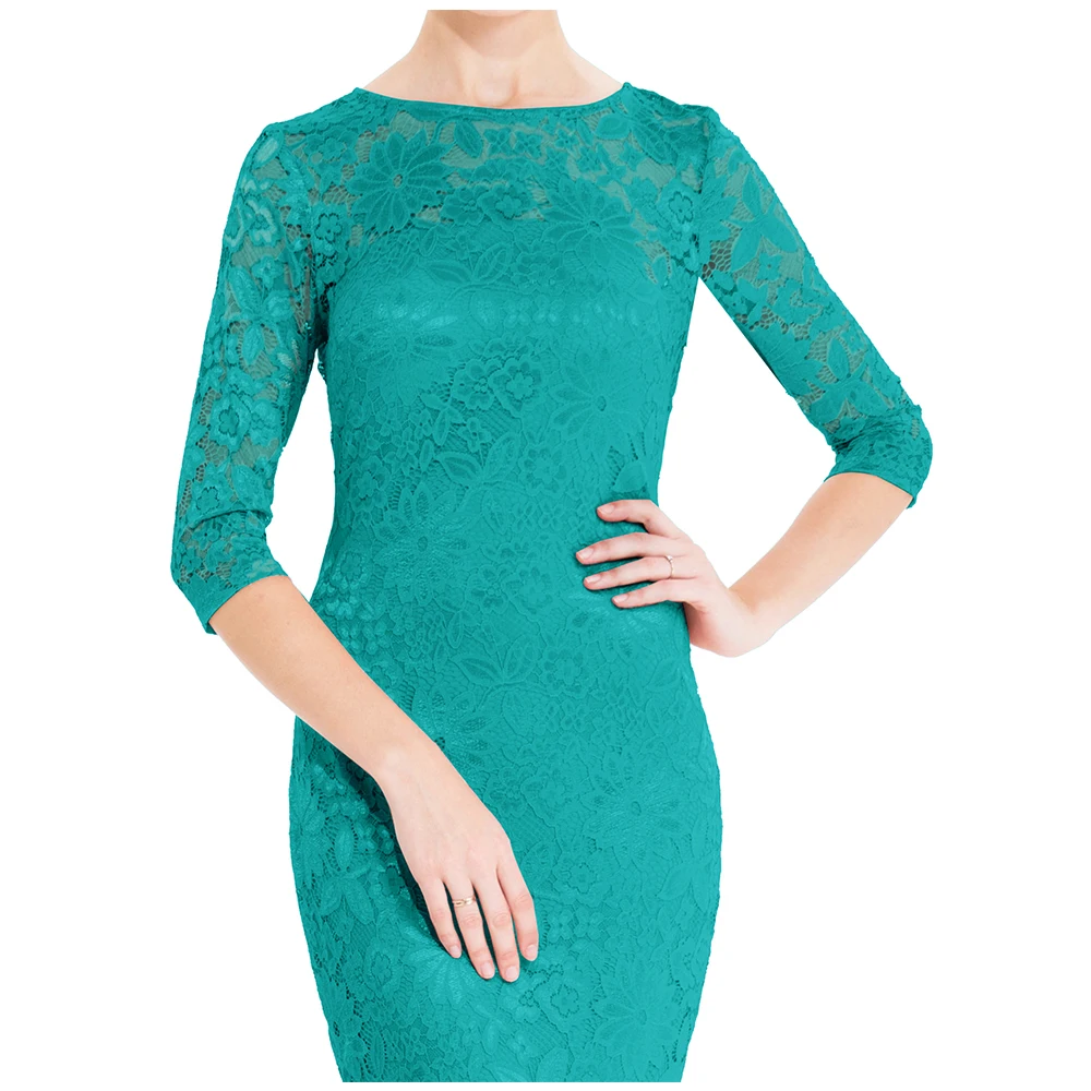 Женское кружевное платье с юбкой годе Angel fashions вечернее рукавом 3/4 круглым
