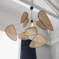 rattan chandelier wicker suspension lamp screen cannage kitchen wood bamboo chandelier e27 creative leaf grid hand designer lamp