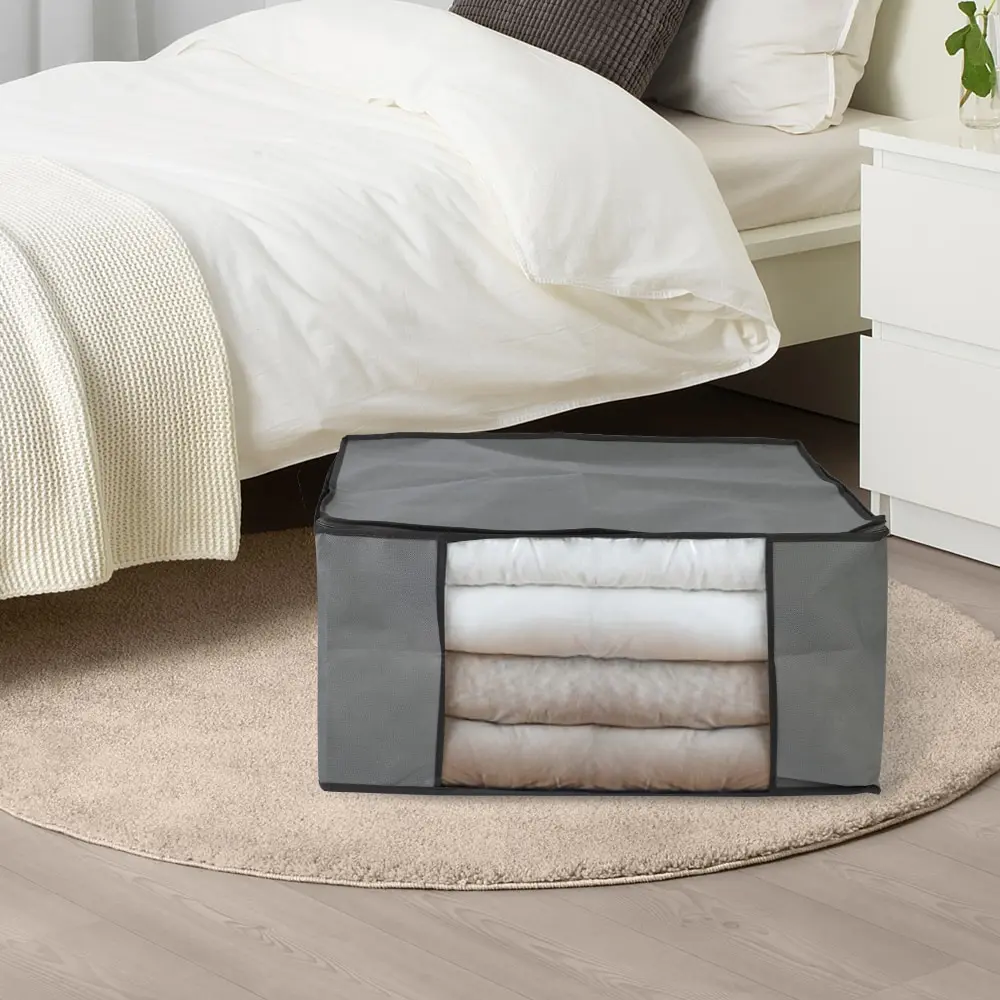 

Bedroom Clean Big Capacity Dust-proof Folding Non Woven Fabric Storage Box Quilt Clothes Toy Bag Clear Window Zipper Organizer