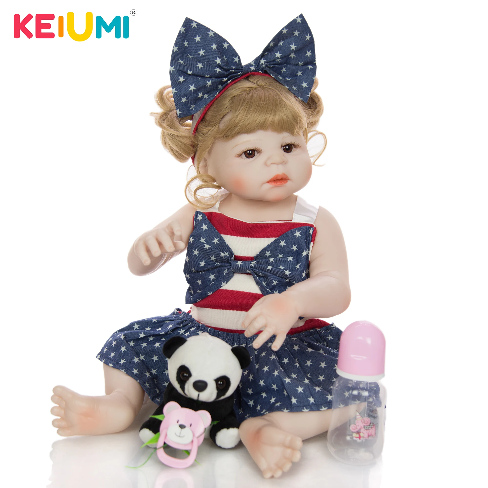 KEIUMI новые 22 дюймов для Reborn кукла 55 см Силиконовая виниловая с золотые локоны