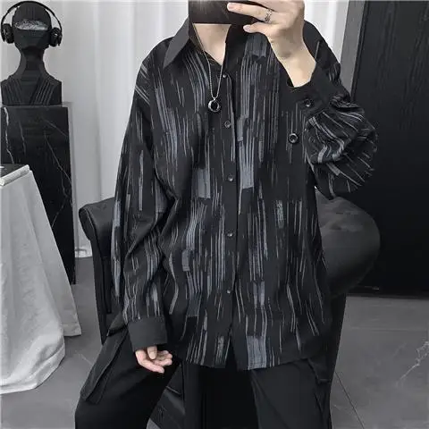 Men's Casual Blouse Shirt Loose Tops Long Sleeve Tee Shirt Spring Autumn Casual Turn Down Collar Men Shirt