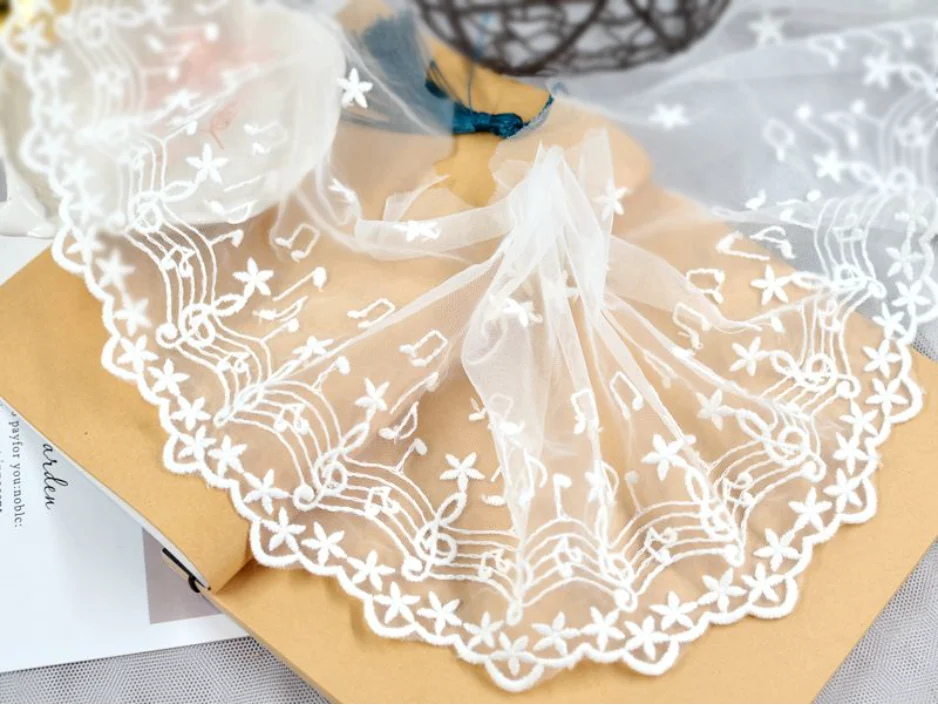 1 м/лот ширина 13 см изящные белые ноты Кружевная аппликация отделка Лента вышитая