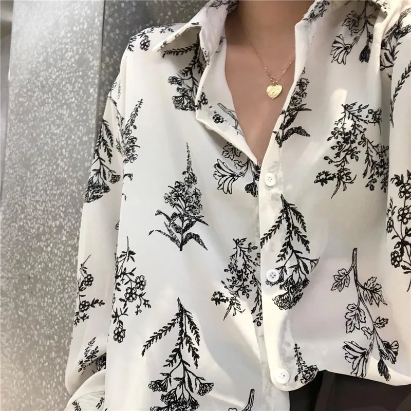 

Shirts Women Loose Print French Retro Creativity Streetwear All-match Autumn Leisure Stylish Chic Ladies Blouses Popular Ulzzang