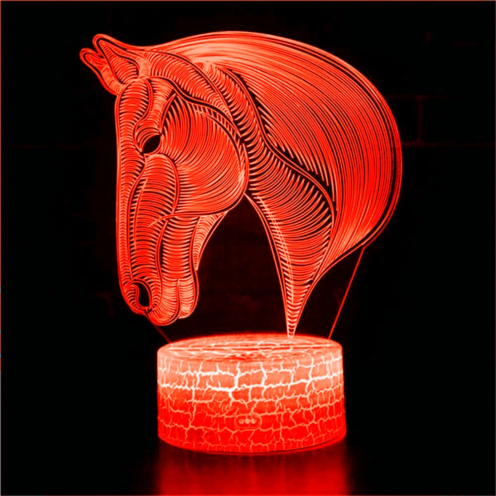 

Horse Statue Horse Head Sculpture 3D Night Light Animal Home Decoration Toy Model Handicraft Gift Decoration Colorful LED Light