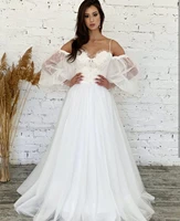 vintage lace wedding dress 2021 long sleeve organza tulle cheap simple bridal gown robe de mariee