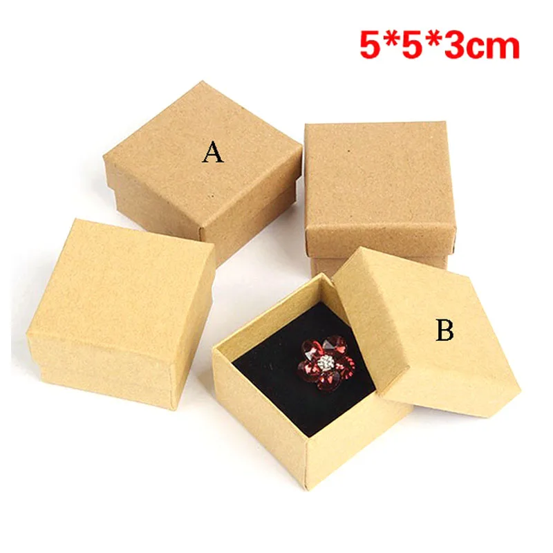 100 шт./лот 5*5*3 см квадратная коробка для ювелирных изделий Крафт-Бумага кольцо коробки для упаковки ожерелье Подарочная коробка ювелирные изделия Органайзер с губкой внутри