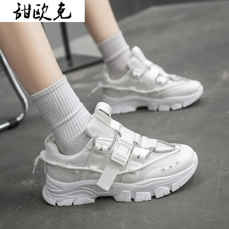 

Spring Casual Mesh Breathable Woman Solid Vulcanized Shoes Lace-up Platform 2021 Woman Vulcanized Shoes Fashionable Comfortable