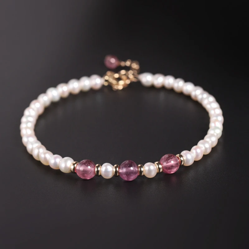 

DAIMI Pink Tourmaline Freshwater Pearl Bracelet Natural 14K Gold Filled Bracelet For Girlfriend