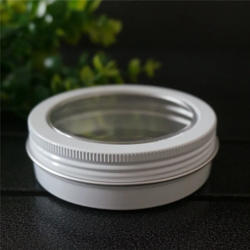 

100g Portable White Round Aluminum Tin Cans Bottle with Window Lids,100ML Empty Skylight Aluminum Box Cream Box Tea Aluminum Jar