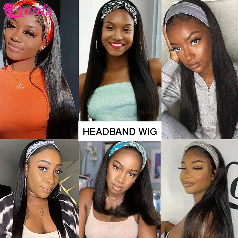 Прямой парик с головной повязкой 100% парики из натуральных волос бразильский