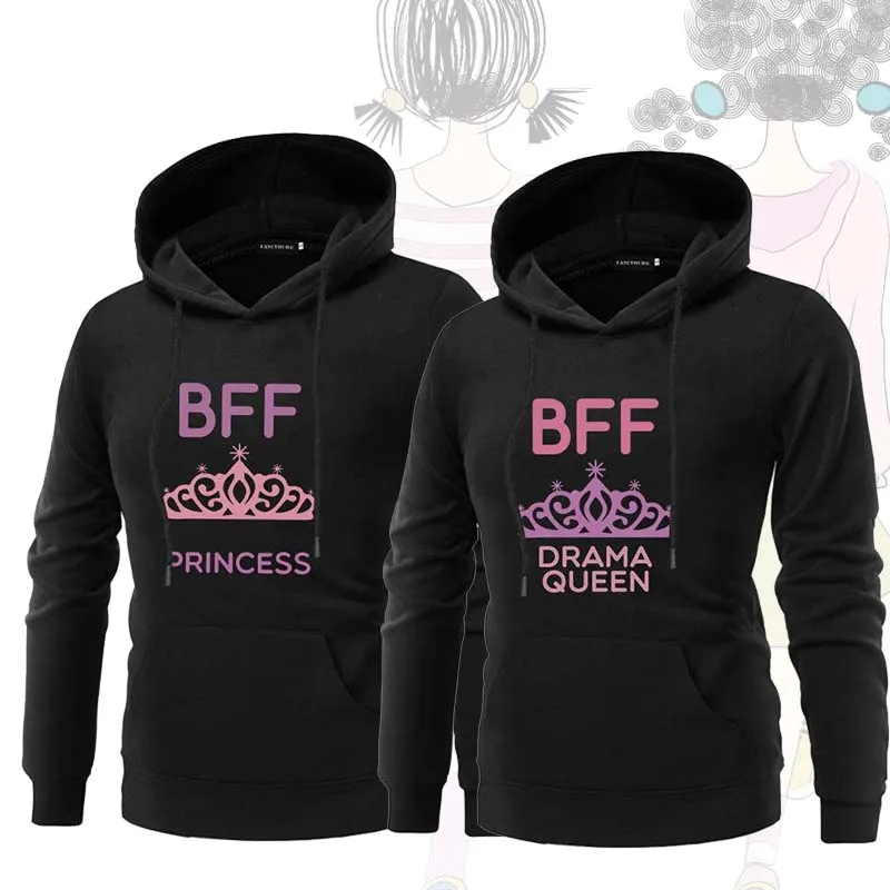 Модные толстовки Best Friends, осенне-зимние женские толстовки с капюшоном и длинным рукавом, женские пуловеры с принтом гамбургера и молока