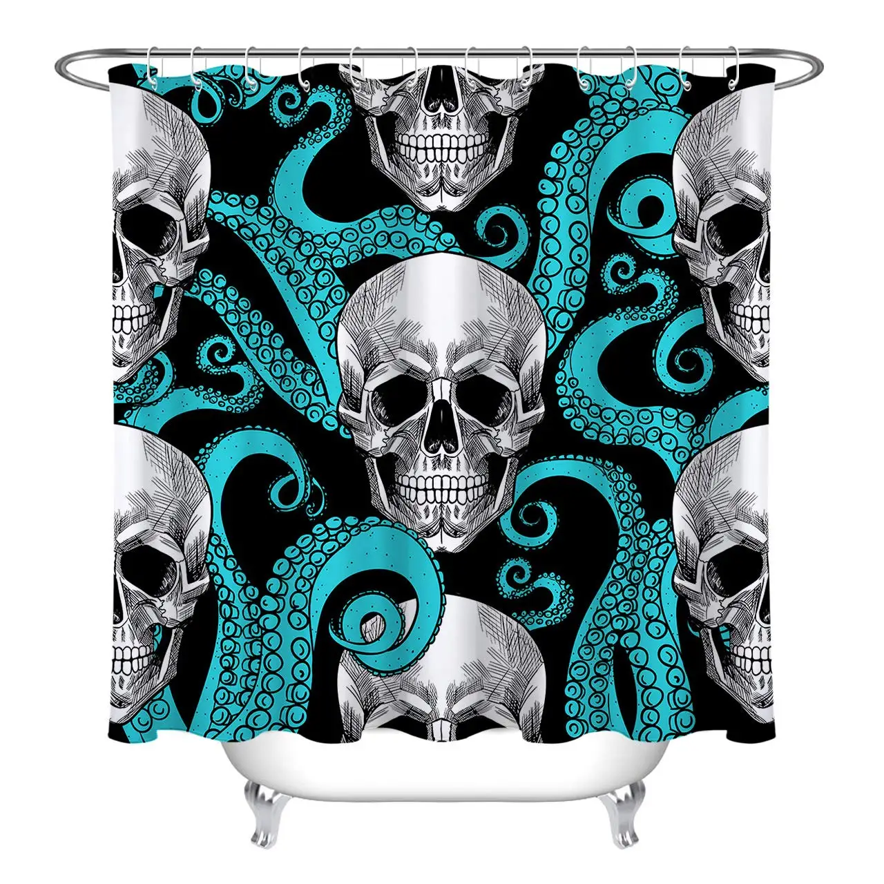 

Пользовательский синий Осьминог и Сахар Череп занавеска для душа уникальный дизайн смешной декор для ванной комнаты