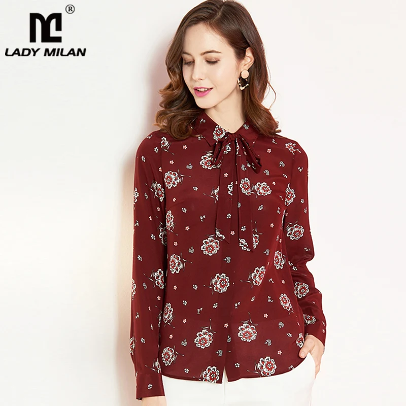Рубашка женская из 100% натурального шелка подиумная Повседневная Блузка с