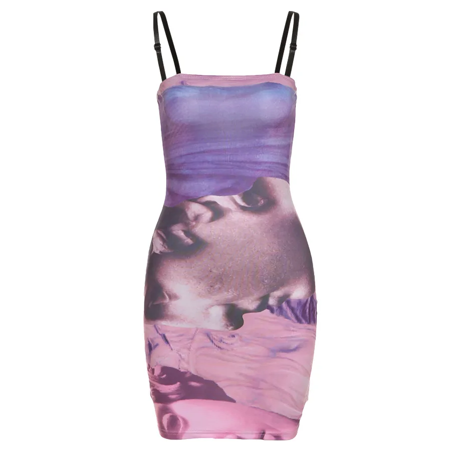

Suspender Shoulder Fashion y2K Printing Tight Sexy Bag Hip Suspender Dress Women's 2021 Summer Women's New Dress