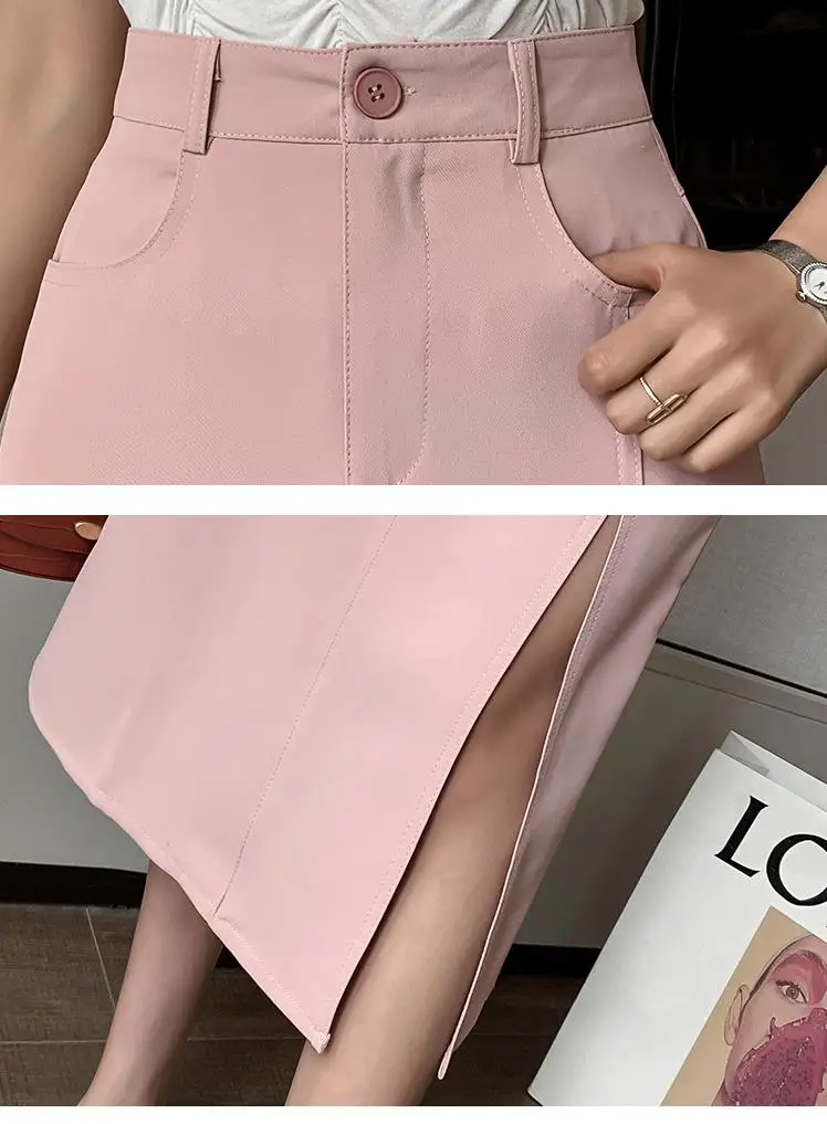 

Lauri Laki High Waist Straight Skirt Women Office Wear Formal Vintage Elegant Black Split A-line Skirt Summer 2021 Black White