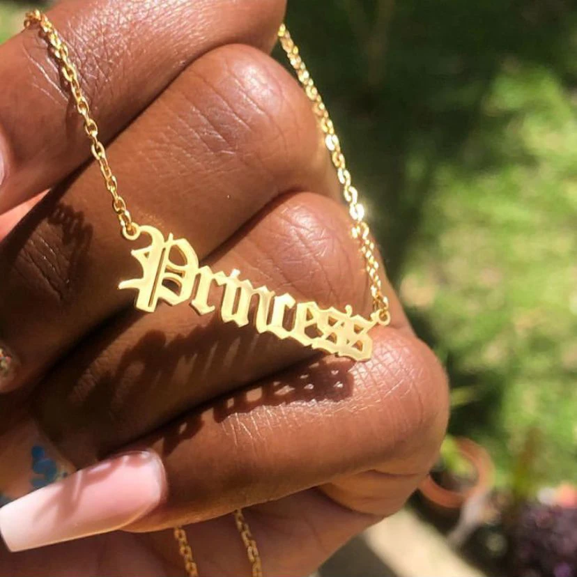 

Personalized Name Gold Necklaces For Women Custom Old English Font Stainless Steel Pendant Necklace Fashion Jewelry Gift BFF