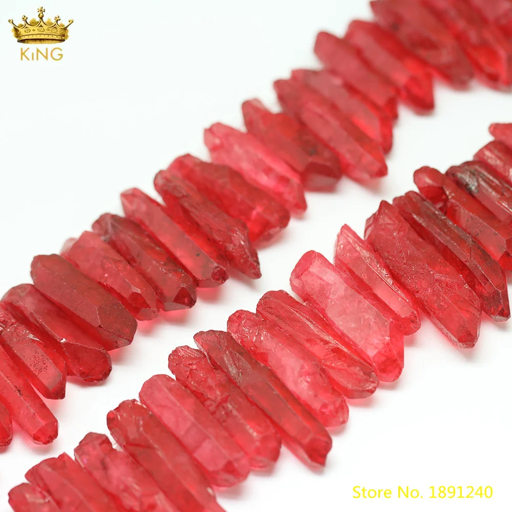 15.5Inch/Strand Natural Red Quartz Stick Point Loose Beads Pendant Jewelry,Drilled Crystal Spike Point For DIY Jewelry Making