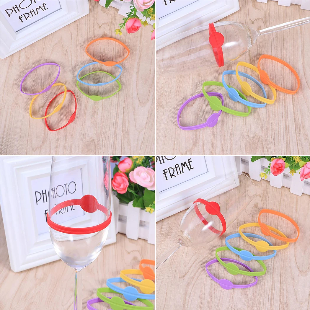6PCS Solid Color Wine Glass Mark Circle Charm Reusable Silicone Ring Marker Tag Bar Accessories |
