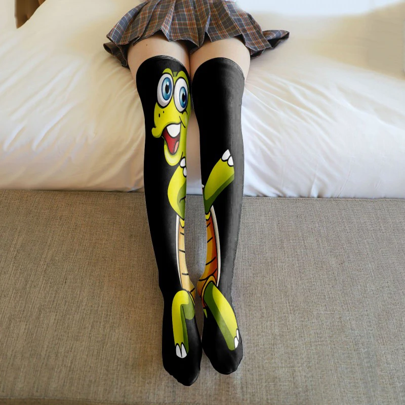Модные длинные чулки до колена с леопардовым принтом женские забавные пикантные