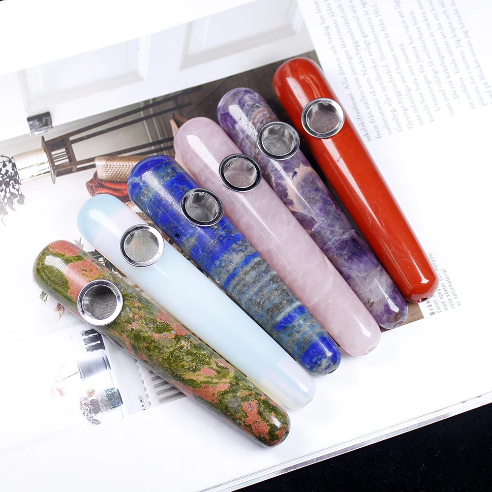 Natural Quartz Smoking Pipe Crystal massage stick Healing gemstone wand With Metal Filter wholesale price | Дом и сад