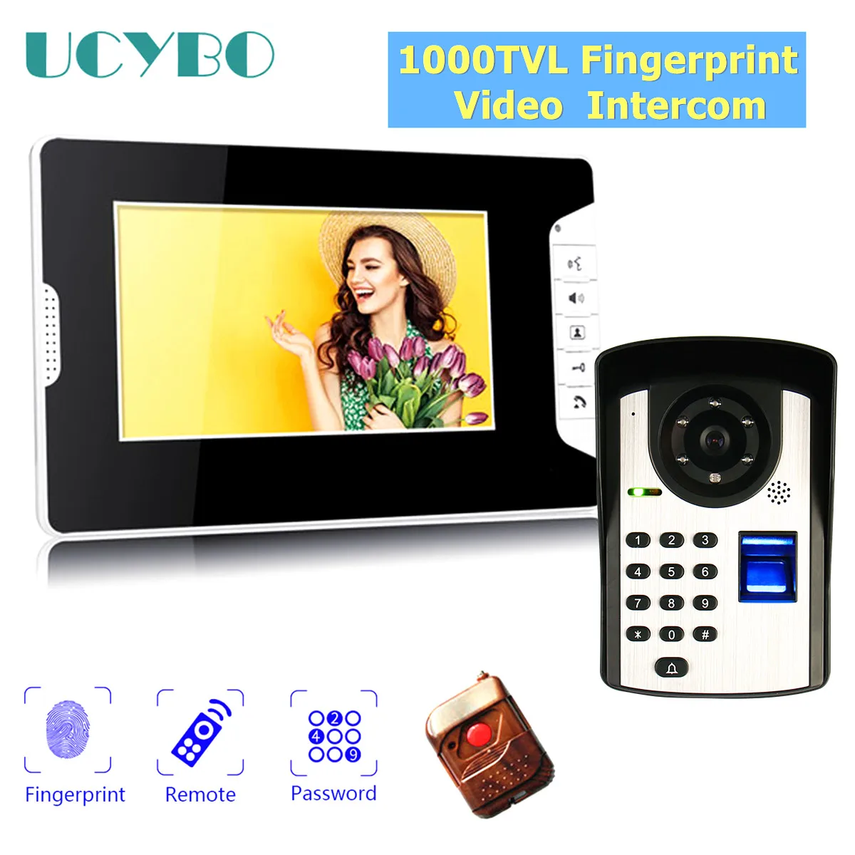 Video intercom home security video door phone fingerprint 7 inch doorbell camera remote password unlock Access Control System