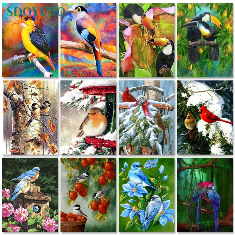 

SDOYUNO Acrylic Paint By Numbers Birds Oil Painting By Numbers On Canvas 40x50cm Animals Frameless DIY Scenery Home Decor