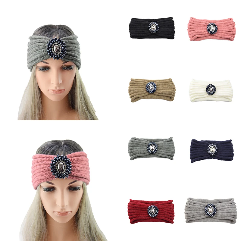 Зимняя теплая вязаная повязка на голову с ушами тюрбан для женщин крючком