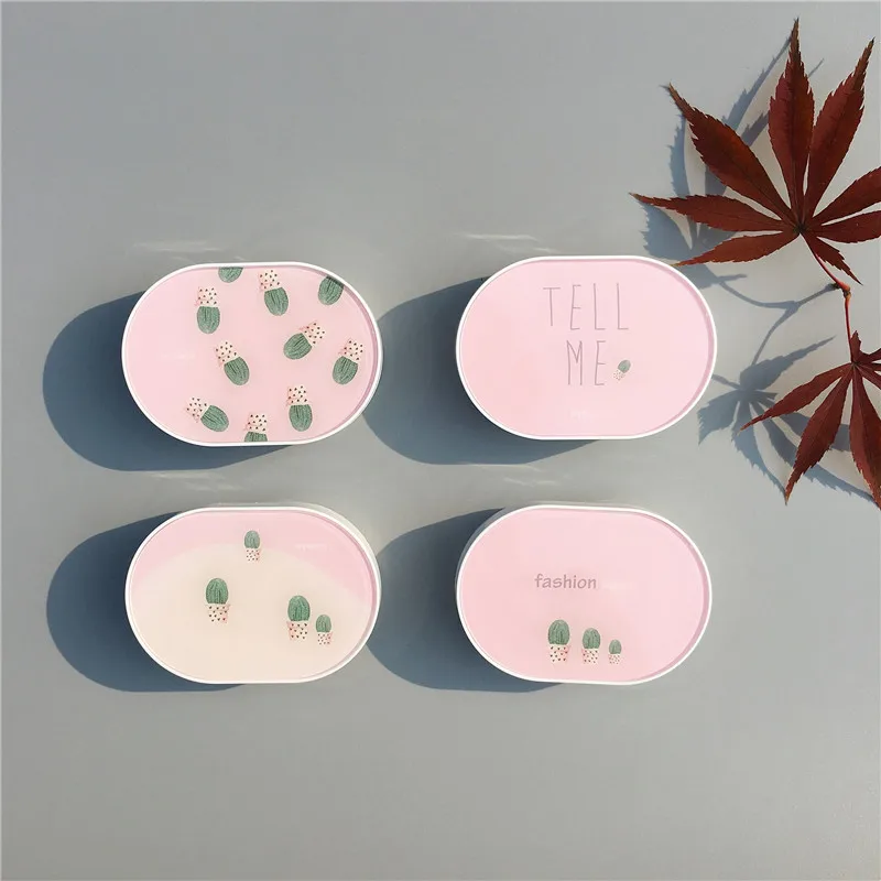 INS простой розовый чехол для контактных линз с изображением кактуса зеркальной