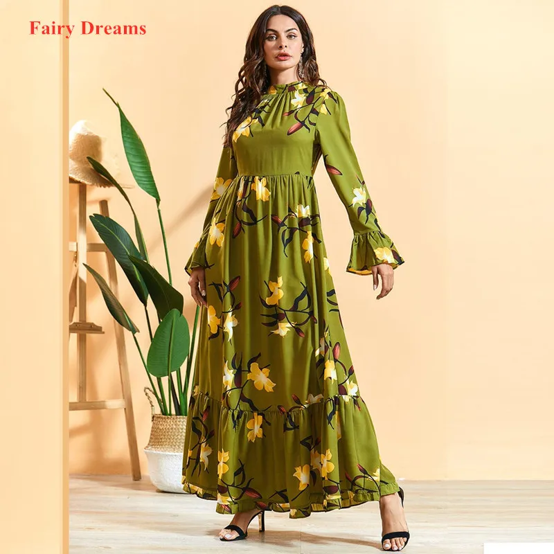 Абая для женщин Дубай большой размер мусульманская одежда с цветочным принтом