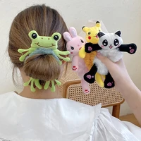 cute hair tie for kids elastic hair rubber girls child head hair accessories cartoon plush frog rabbit stuffed animal scrunchie