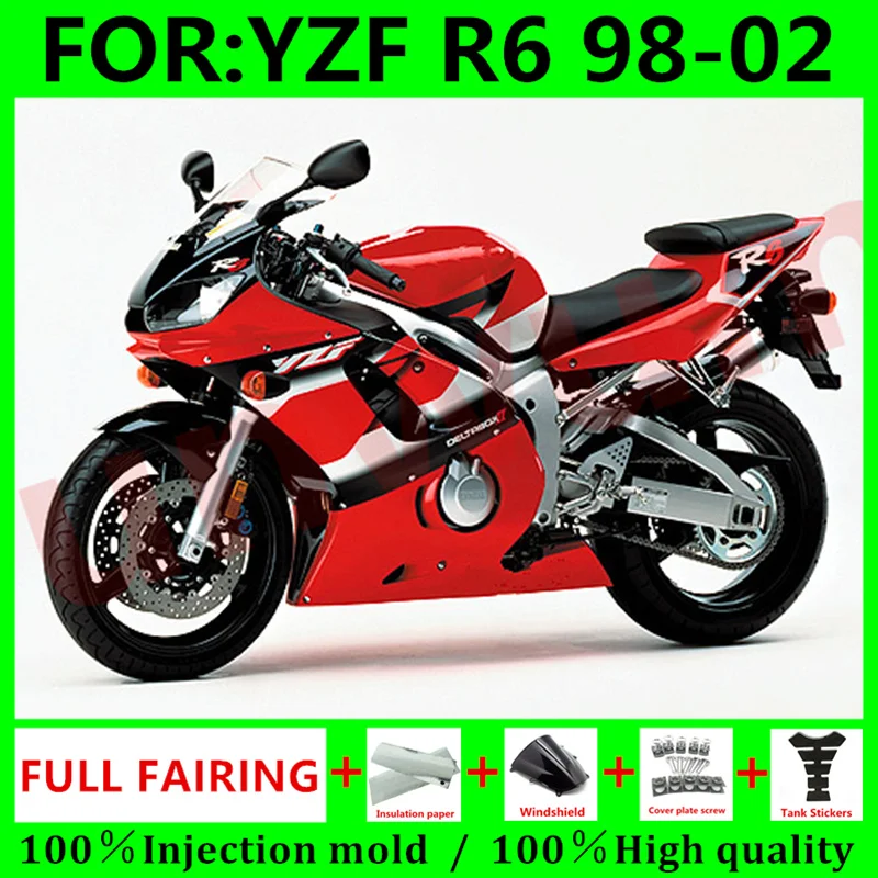 

Motorcycle whole ABS Fairings Bodywork For Yamaha YZF R6 1999 2000 2001 2002 full Fairing Kit R6 98 99 00 01 02 set red black